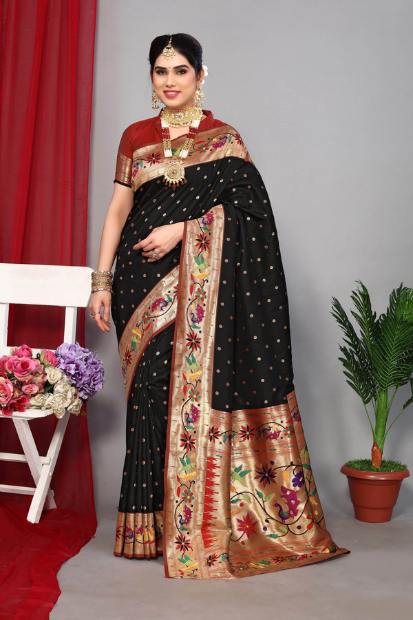 Floral Paithani Silk Heavy Pallu With Zari Weaving Saree