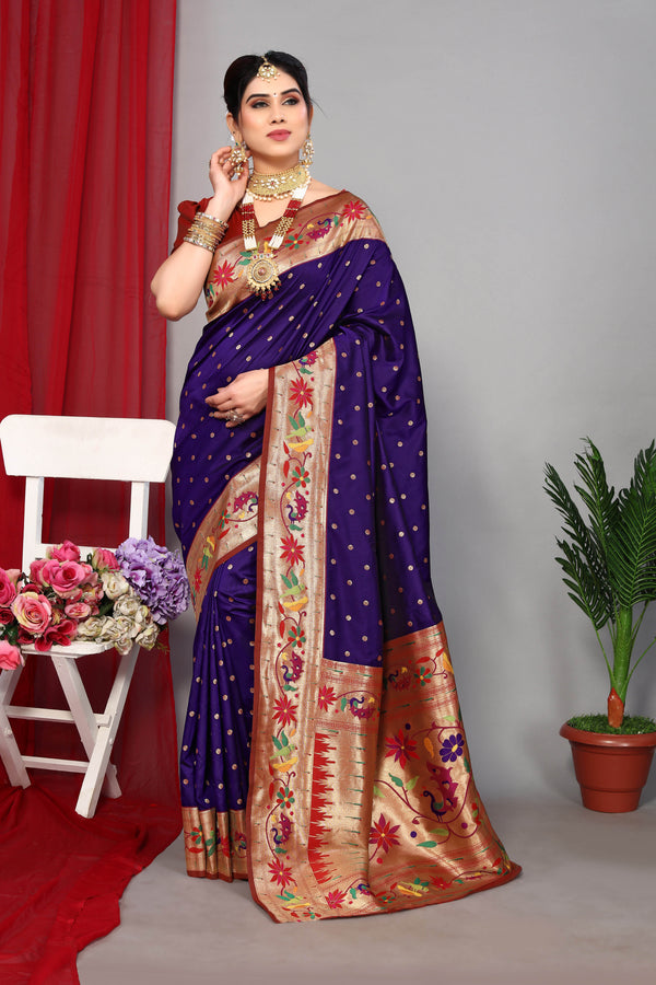 Floral Paithani Silk Heavy Pallu With Zari Weaving Saree