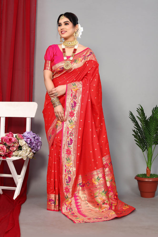 Floral Paithani Silk Heavy Pallu With Zari Weaving Saree