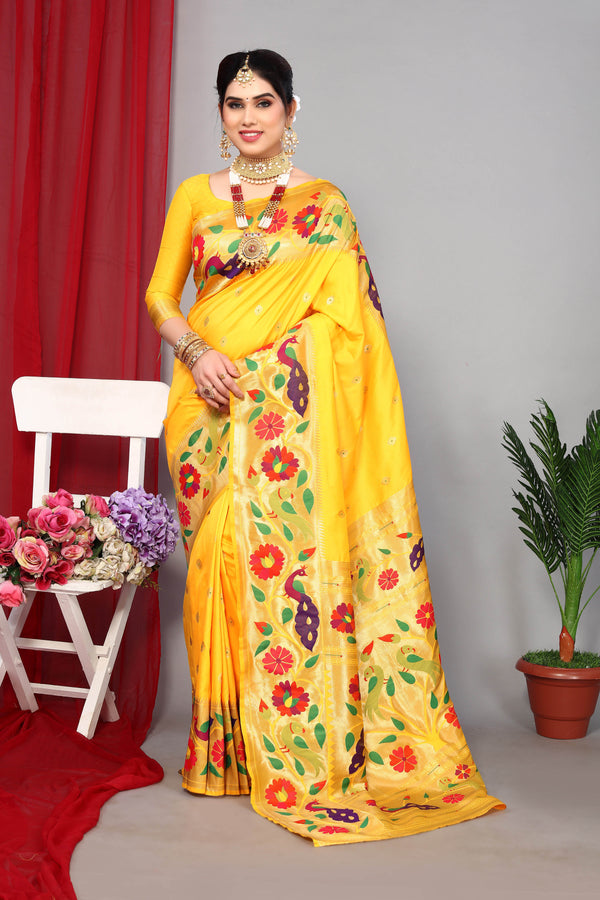 Floral Paithani Silk Heavy Pallu With Zari Weaving Saree