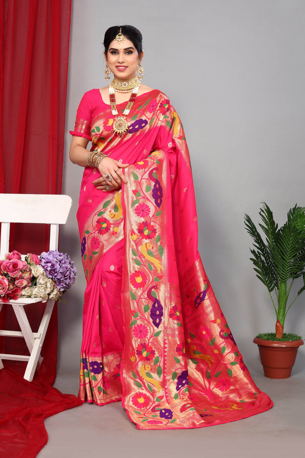 Floral Paithani Silk Heavy Pallu With Zari Weaving Saree