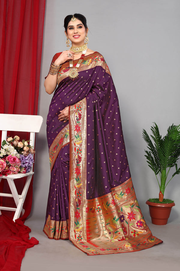 Floral Paithani Silk Heavy Pallu With Zari Weaving Saree