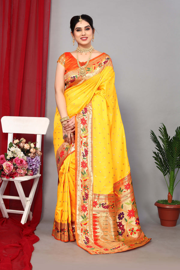 Floral Paithani Silk Heavy Pallu With Zari Weaving Saree