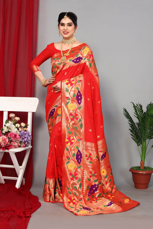 Floral Paithani Silk Heavy Pallu With Zari Weaving Saree