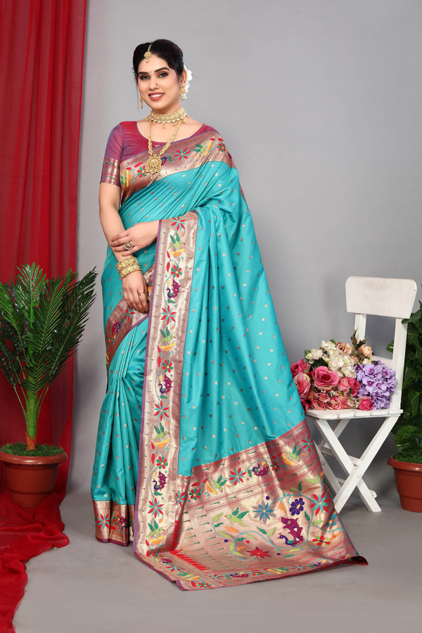 Floral Paithani Silk Heavy Pallu With Zari Weaving Saree