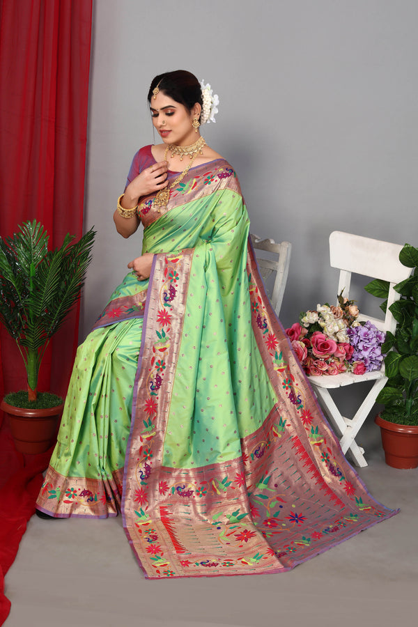 Floral Paithani Silk Heavy Pallu With Zari Weaving Saree