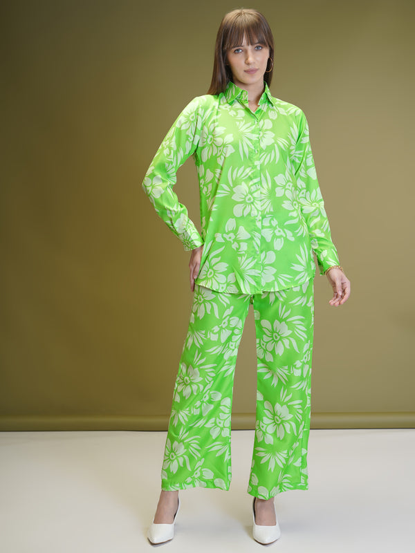 Women Lotus Flawer Printed Regular Shirt with Trousers Plazzo