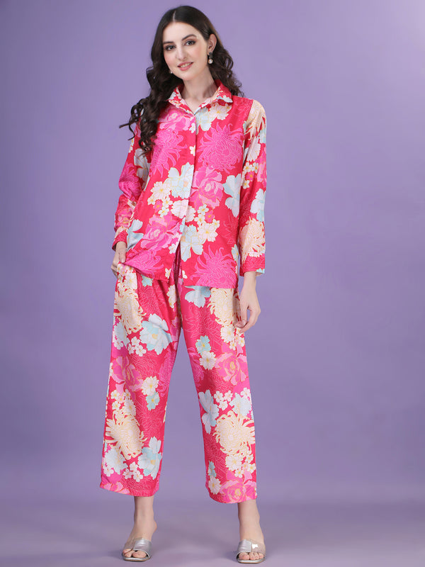 Women Floral Printed Regular Shirt with Trousers Plazzo