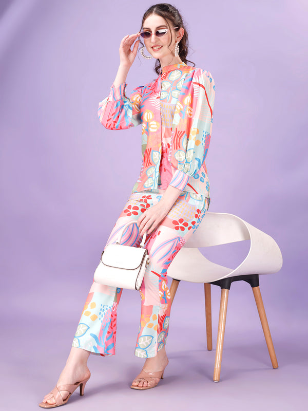 Women Grafic Printed Regular Shirt with Trousers Plazzo