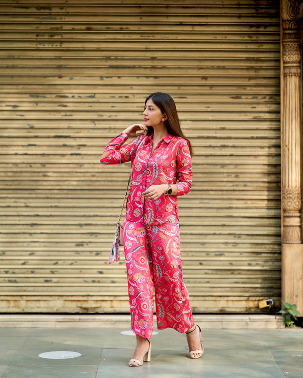 Women Floral Printed Regular Shirt with Trousers Plazzo