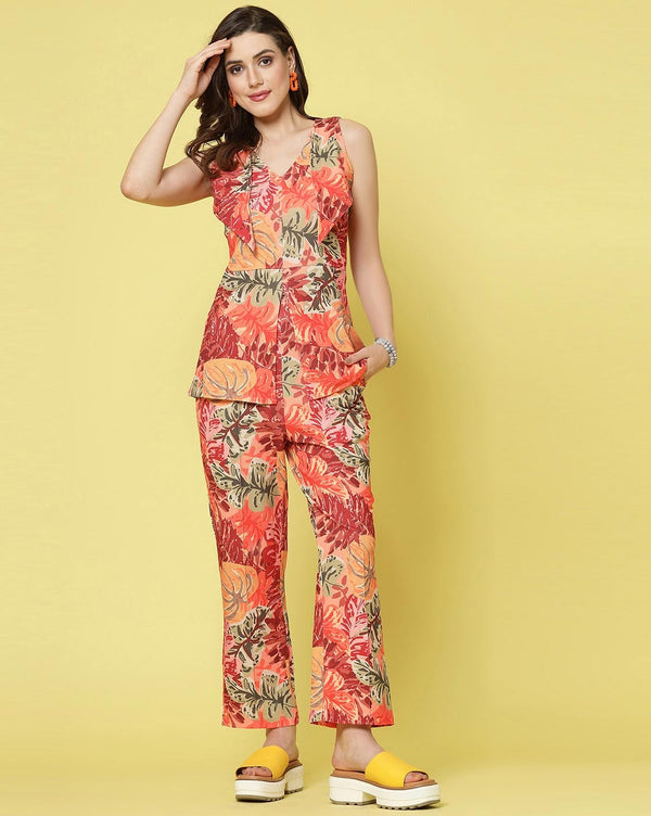 Women Printed Regular Top with Trousers Pant